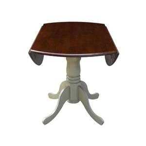 lot 114 image: International Concepts Almond and Espresso Solid Wood Dropleaf Dining Table T12-42DP