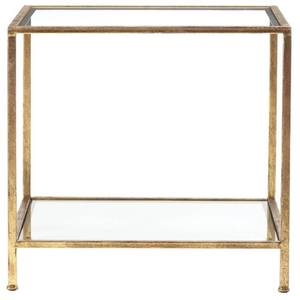 lot 128 image: Home Decorators Collection Bella Square Gold Leaf Metal and Glass Accent Table (20 in. W x 24 in. H) V183101XXA-W5P