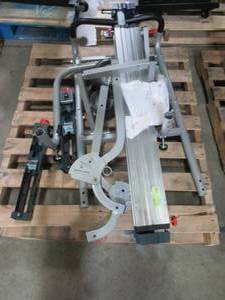 lot 135 image: Bosch Portable Folding Gravity Rise Miter Saw Stand with Wheels T4B