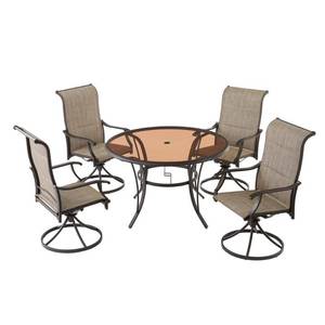 lot 215 image: Hampton Bay (4 CHAIRS ONLY) Riverbrook Espresso Brown Steel Outdoor Patio Padded Chairs - MISSING HARDWARE.