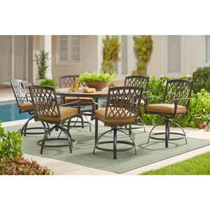 lot 216 image: Home Decorators Collection (6 CHAIRS ONLY) Home Decorators Collection Ridge Falls Aluminum Outdoor Bar Stool with Sunbrella Cork Cushions S2-AAX02713K01