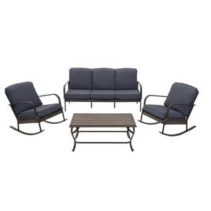 lot 220 image: Hampton Bay Becker 4-Piece Dark Mocha Steel Outdoor Patio Chat Seating Set, H170-01196400 - DOES NOT HAVE SLIP COVERS.