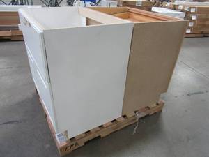 lot 230 image: 2 Kitchen Base Cabinets in White 36 X 24 X 34 12 Tall - Slight Damage - See Photos.