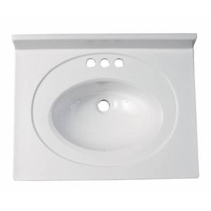 lot 324 image: Design House 25 x 22 Cultured Marble Vanity Top in Solid White with Basin.