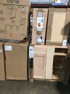 lot 32 image: PALLET WITH HAMPTON BAY CABINETS CUSTOMER RETURNS SEE PICS
