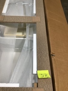 lot 37 image: HOME DECOR COLLECTION Gazette 60 in. W Bath Vanity Cabinet Only in White with Double Bowl Design CUSTOMER RETURN SEE PICS