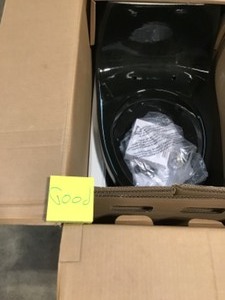 lot 38 image: GLACIER BAY 1-Piece 1.1 GPF1.6 GPF High Efficiency Dual Flush Elongated All-in-One Toilet in Black CUSTOMER RETURN SEE PICS