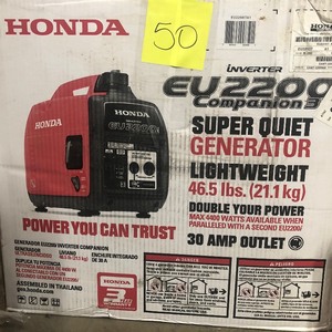 lot 50 image: Honda 2200-Watt Recoil Start Gasoline Powered Inverter Generator with 20 Amp Outlet not used