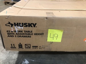 lot 49 image: Husky 62 in. Adjustable Height Workbench Table with 2-Drawers in Black New