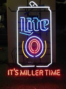 lot 6 image: NEW IN BOX ONLY OPENED FOR PICTURES - MILLER LITE CAN NEON LIGHT - ANOTHER AWESOME PIECE FOR THE CAVE - APPROX 23 BY 36 - SEE PICTURES