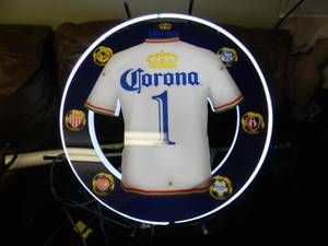 lot 14 image: NEW IN BOX ONLY OPENED FOR PICTURES - CORONA SOCCER JERSEY NEON LIGHT - AWESOME PIECE FOR THE CAVE - APPROX 24 BY 24 - SEE PICTURES