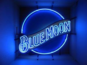 lot 15 image: NEW IN BOX ONLY OPENED FOR PICTURES - BLUE MOON NEON LIGHT - AWESOME PIECE FOR THE CAVE - APPROX 29 BY 27 - SEE PICTURES