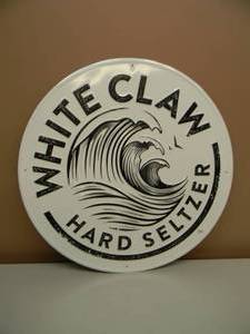 lot 28 image: WHITE CLAW HARD SELTZER TIN SIGN - APPROX 20 - VERY COOL PIECE - HARD TO FIND - SEE PICTURES