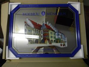 lot 39 image: NEW IN BOX ONLY OPENED FOR PICTURES HOFBRAU MUNCHEN BEER MIRROR - NICE - APPROX 25 BY 19 - SEE PICTURES