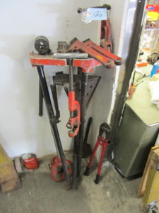 lot 126 image: RIGID PIPE STAND DIES AND PIPE WRENCHES