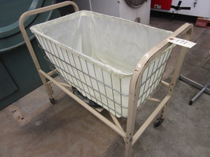 lot 171 image: ROLLING METAL LAUNDRY CART WITH BUILT-IN SCALE