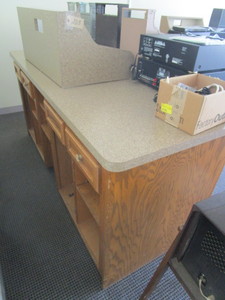 lot 203 image: FRONT COUNTER, OAK, WITH LAMINATE TOP