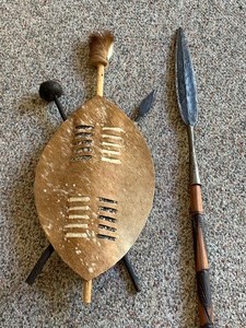 lot 60 image: Spear and Shield Made from a Hide