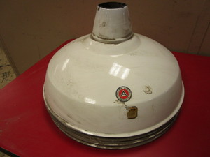 lot 346 image: VINTAGE GAS STATION-STYLE APPLETON ELECTRIC LAMPSHADES