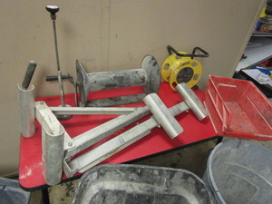 lot 370 image: STRETCH WRAP DISPENSER, HOSE REEL, LADDER SCAFFOLDING COMPONENTS, ELECTRIC CORD REEL, MORE