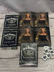 lot 7 image: Vintage Black Velvet Playing Cards, Jack Daniels Cards & Dice