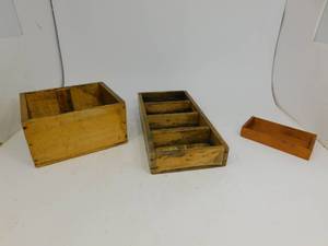 lot 65 image: 2 Vintage Wood Crates  1 Small Wood Box