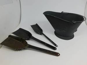 lot 94 image: Fireplace Ash Bucket with 3 Shovels