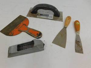 lot 52 image: QEP Wall & Roofing Trowel, 3 Scrapers, Stanley Surform Pocket Plane Shaver