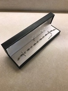 Sterling Silver Bracelet, with 30 Clear Round Diamonds, 30 Black Round Diamonds