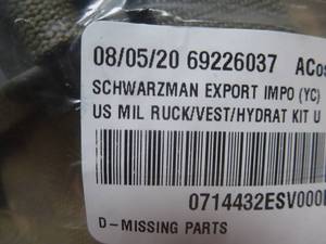 lot 62 image: Schwartzman US Military RuckVestHydrate set