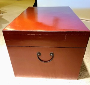 lot 9 image: Red Painted Decorative Storage Chest