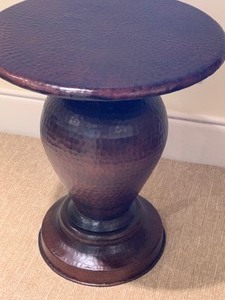 lot 25 image: Round Decorative Accent Table with Hammered Look