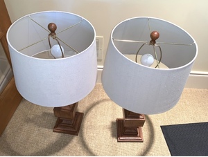 lot 34 image: A Pair of Light Weight Wood Lamps