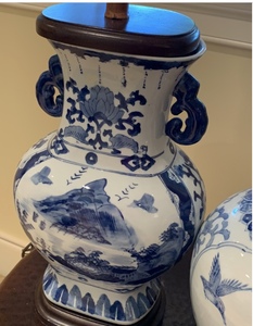 lot 32 image: Two Decorative Blue Patterned Ceramic Lamps