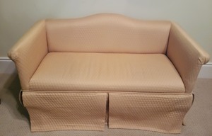 lot 18 image: Petite Golden Yellow Settee With Decorative Pillows