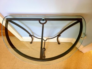 lot 154 image: Glass Topped Crescent Accent Table