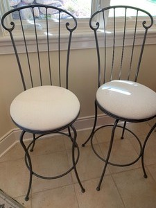 lot 47 image: Two Metal Barstools with Upholstered Swivel Seats