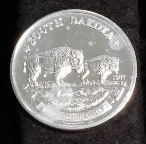 1 TROY OZ. .999 FINE SILVER SOUTH DAKOTA 1889-1989