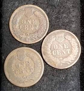 3 INDIAN HEAD CENTS 1864 1865 1879
