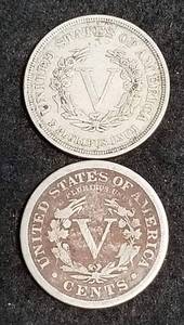 2 FIRST YEAR VARIETY LIBERTY NICKELS 1883 W-CENTS 1883 W-OUT