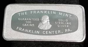 1.04 TROY OZ .925 STERLING SILVER ARTBAR FRANKLIN MINT