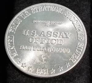 PRE SILVER EAGLE 1 TROY OZ .999 FINE SILVER STRUCK WITH US ASSAY OFFICE STOCKPILE SILVER FROM SF