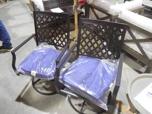 lot 42 image: Swivel Rocking Metal Outdoor Lounge Chair with Cushions