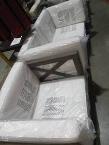 lot 48 image: Brava Grey 3-Piece Acacia Wood Outdoor Sectional with White Cushions