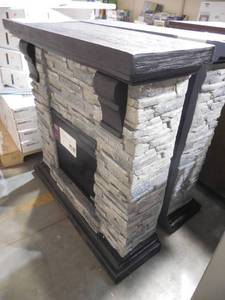 lot 108 image: Home Decorators Collection Highland 40 in. Media Console with Faux Stone Electric Fireplace TV Stand