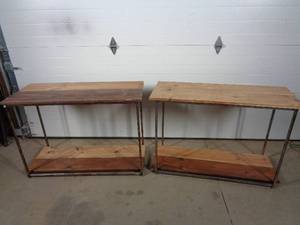 lot 14 image: 2 Metal  Wood Boutique Multi-Use Display Shelves