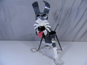 lot 21 image: New Recycled Metal Garden Art Dog Planter