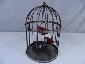 lot 24 image: New Recycled Metal Garden Art Birdcage with Birds