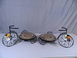 lot 42 image: 2 New Tricycle Mosaic Plant Stands