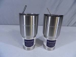 lot 66 image: 2 New Stainless Steel Vacuum Insulated Tumblers with Metal Straws